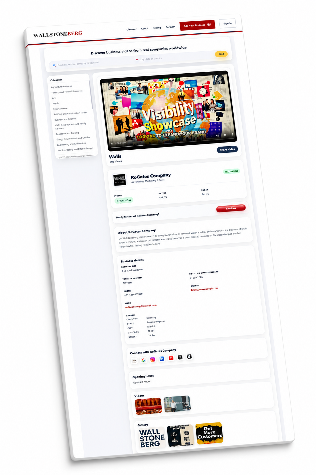 Exact ContactTheBusiness public business profile page preview